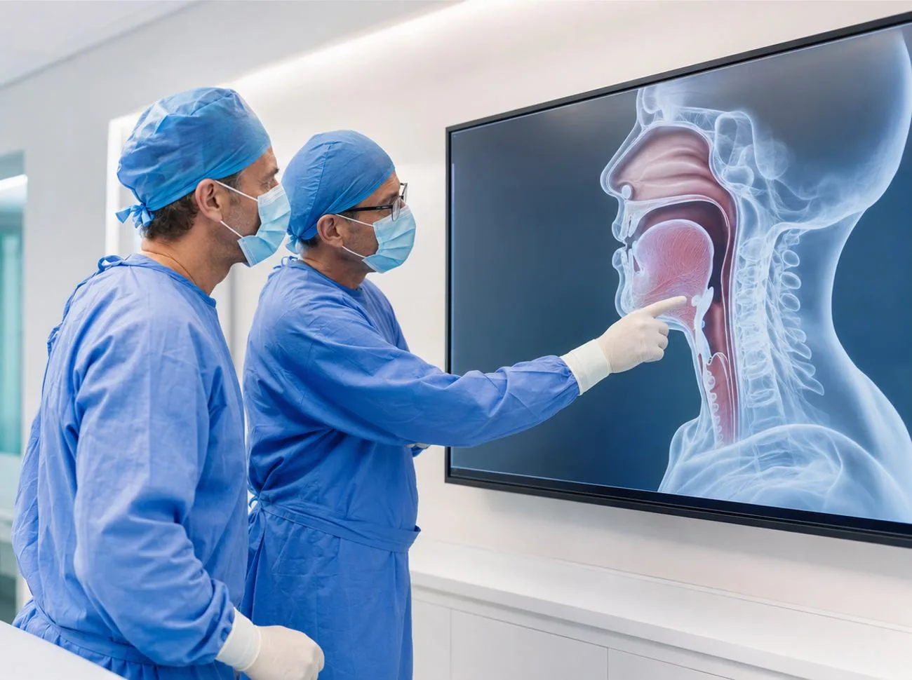 La chirurgie des voies respiratoires Chirurgiens analysant l’anatomie des voies aériennes supérieures